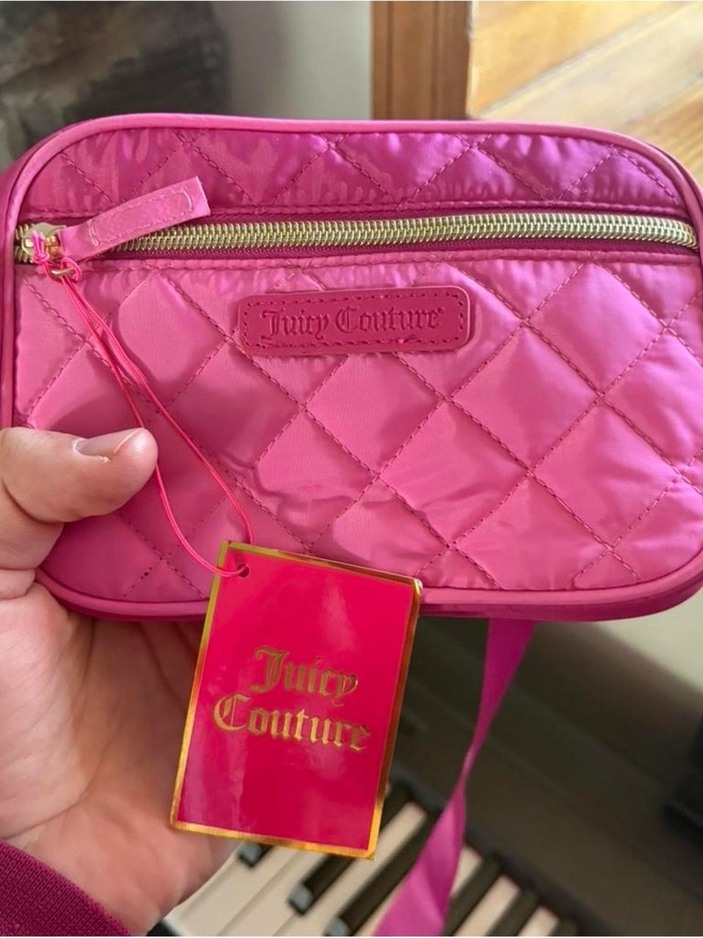 Juicy Couture Hot Pink Quilted Crossbody Bag with Gold Hardware